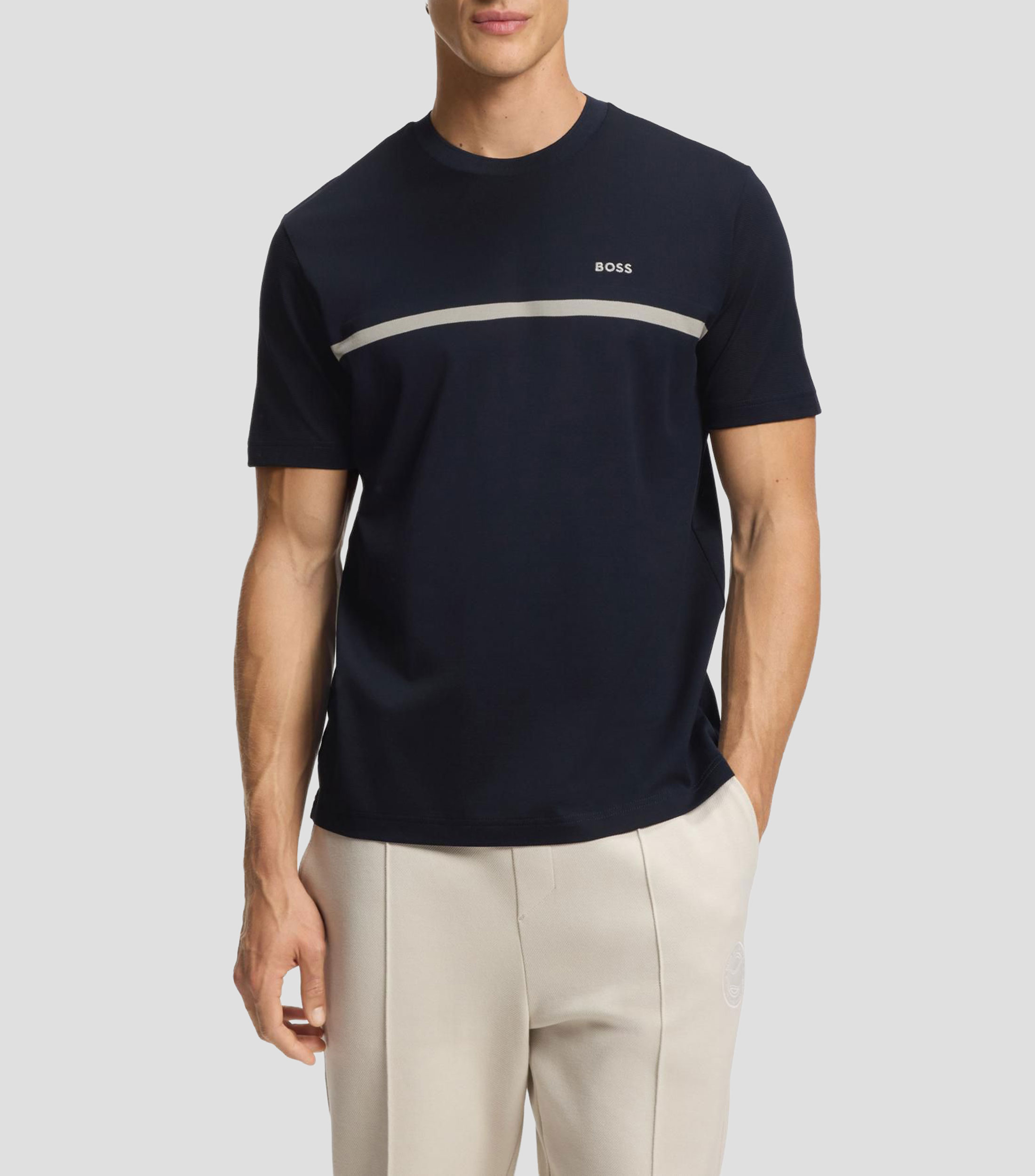 Playera BOSS de algodón con raya y logo Hombre